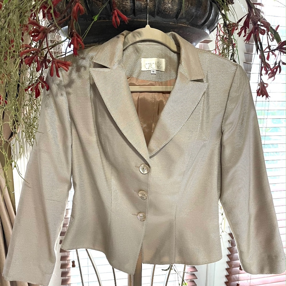 Jacket and skirt.